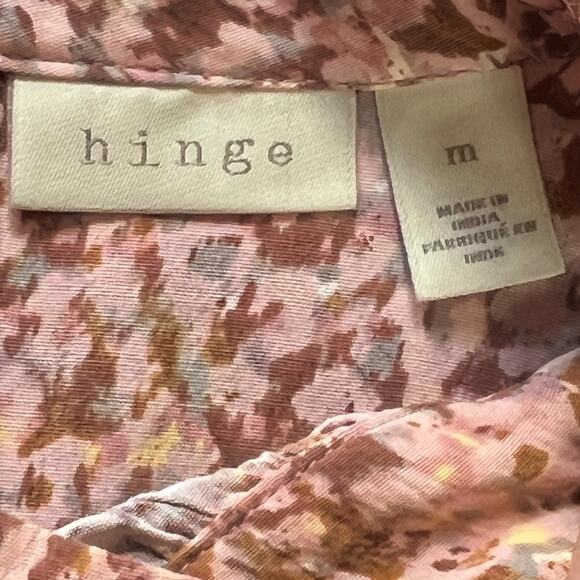 HINGE Ruffle Mock Neck Blouse | M | Pink Multi Leopard Print | Romantic Boho - Picture 12 of 14